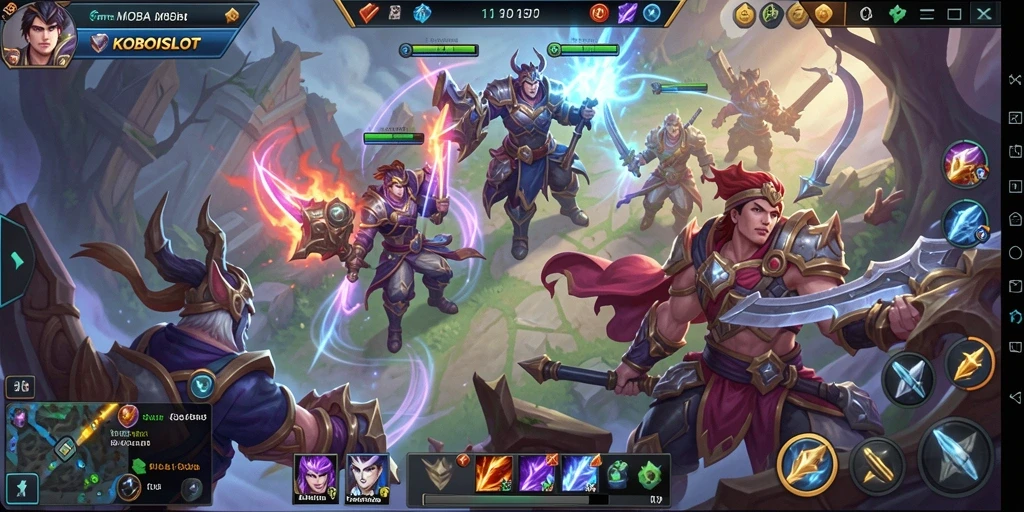Screenshot gameplay seru KOBOISLOT menampilkan aksi pertarungan tim.