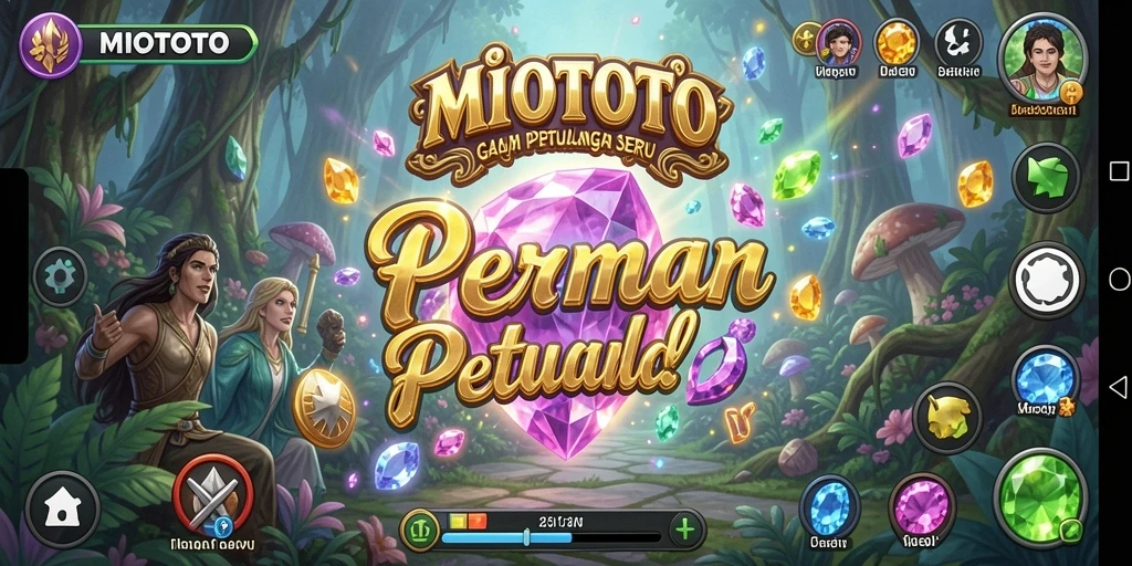 Tampilan gameplay seru MIOTOTO dengan kombinasi permata.