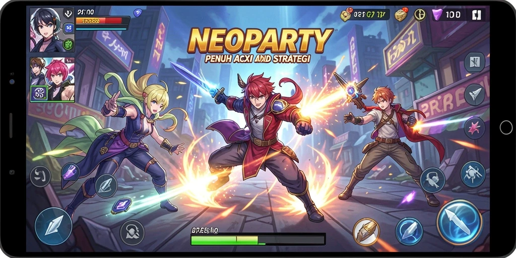 Screenshot gameplay NEOPARTY menunjukkan grafis dan aksi karakter yang menarik.